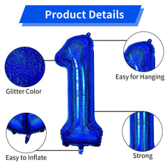 Laser Blue Number 18 Balloon, 40 Inch 18th Birthday Balloons, 12Pcs Metallic Blue Latex Balloons Metallic Silver Star Balloons Glitter Giant 18th Balloons for Boys Girls 18th Birthday Party Decoration