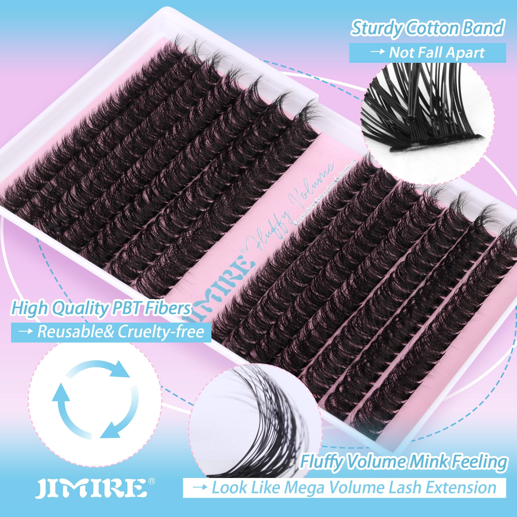 Individual Eyelashes Kit Eyelash Extension Kit with Bond and Remover Lash Glue and Tweezers Russian D Curl Cluster Lashes Kit 280Pcs Wispy Lashes Individual Cluster 10-16MM Mix by JIMIRE