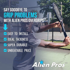 Alien Pros Tennis Racket Grip Tape (6 Grips) – Precut and Light Tac Feel Tennis Grip – Tennis Overgrip Grip Tape Tennis Racket – Wrap Your Racquet for High Performance (6 Grips, Black)