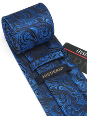 HISDERN Mens Ties Paisley Tie for Men Floral Tie and Pocket Square Set Ties Royal Blue