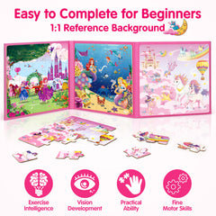 SYNARRY Unicorn Mermaid Princess Magnetic Puzzles for Toddlers 3-5 Girls, 20 Pieces Travel Puzzles for Kids Ages 2-4, Car Airplane Road Trip Activities Toys for 3 4 5 6 Year olds Girls