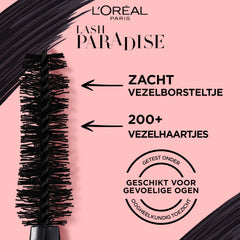 L'Oréal Paris Intense Volume Mascara, Volumising and Lengthening, Infused with Castor and Floral Oils to Condition Eyelashes, Suitable for Sensitive Eyes, Soft Fibre Brush, Lash Paradise, Black