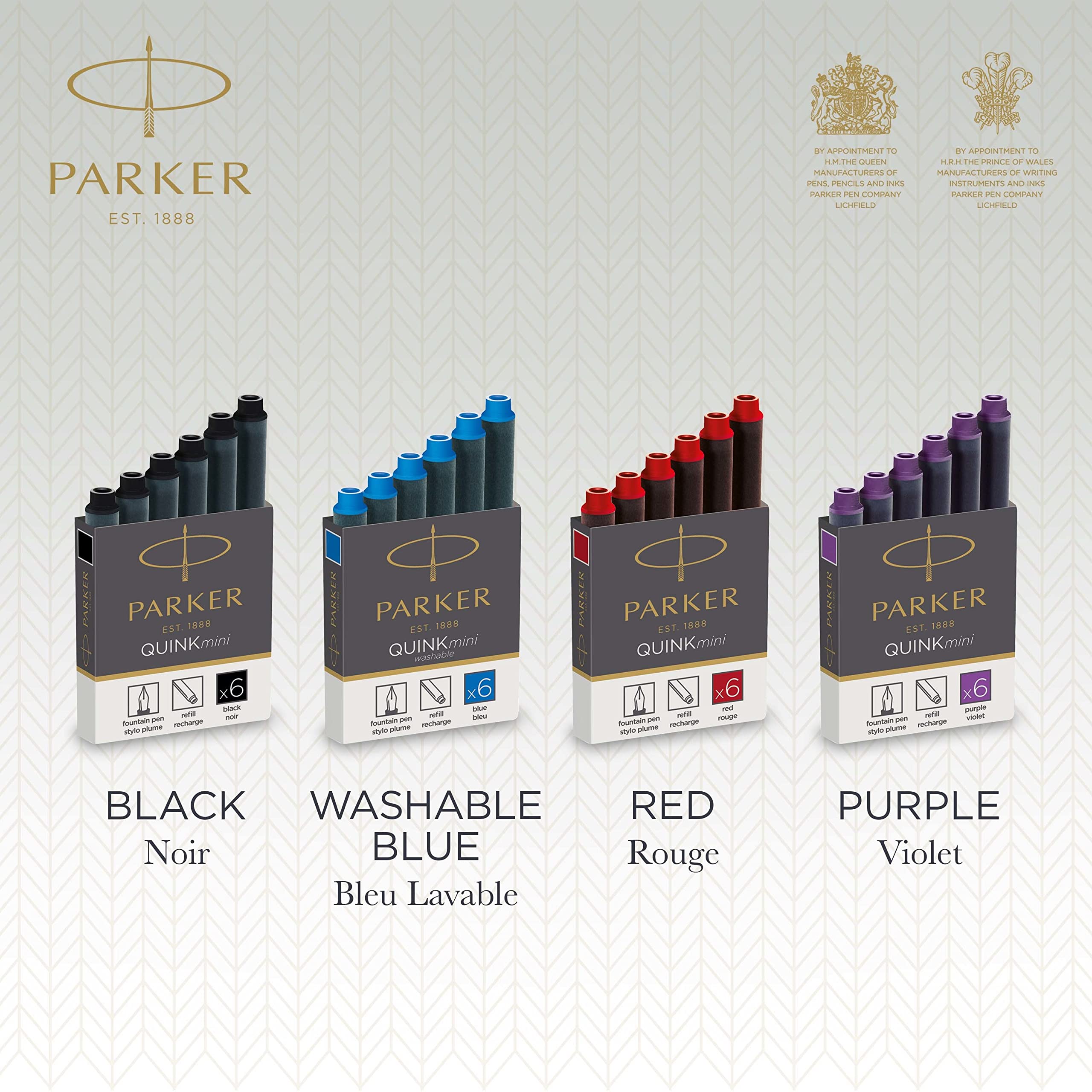 Parker Mini Fountain Pen Ink Refill Cartridges   Blue QUINK Ink   6 Count