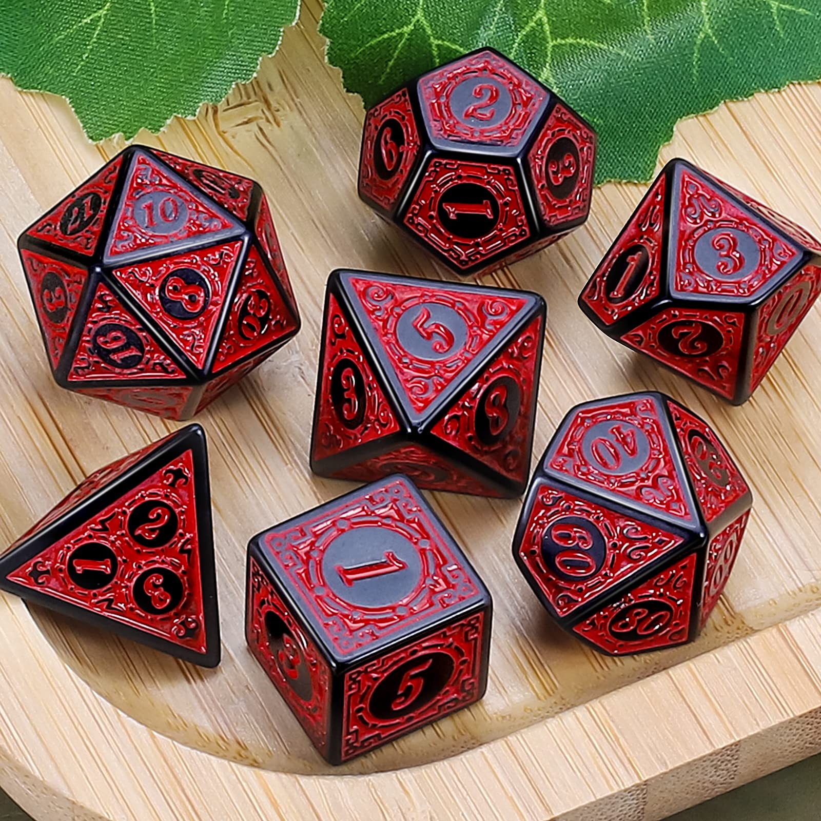 QMAY DND Dice Polyhedral Dice Set - 7 Pieces for Dungeon and Dragons MTG RPG D&D D20, D12, D10, D%, D8, D6, D4 (Red Engraving)