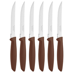 Tramontina Kitchen Knives Set of 6, Serrated Fruit Tomato Cooking Knife, Vegetable Chopper Peeler, Stainless Steel, Multipurpose, Pointed Tip, Brown, 23498454