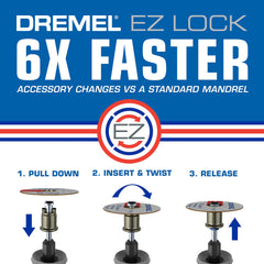 Dremel EZ406-02, EZ - Lock Starter Kit, 1 1/2-Inch (38.1 mm) Wheel Diameter, 5 Piece Fiberglass Reinforced Cut-Off Wheels and EZ402 Mandrel Included, Rotary Tool Cutting Disc Accessories, Metal