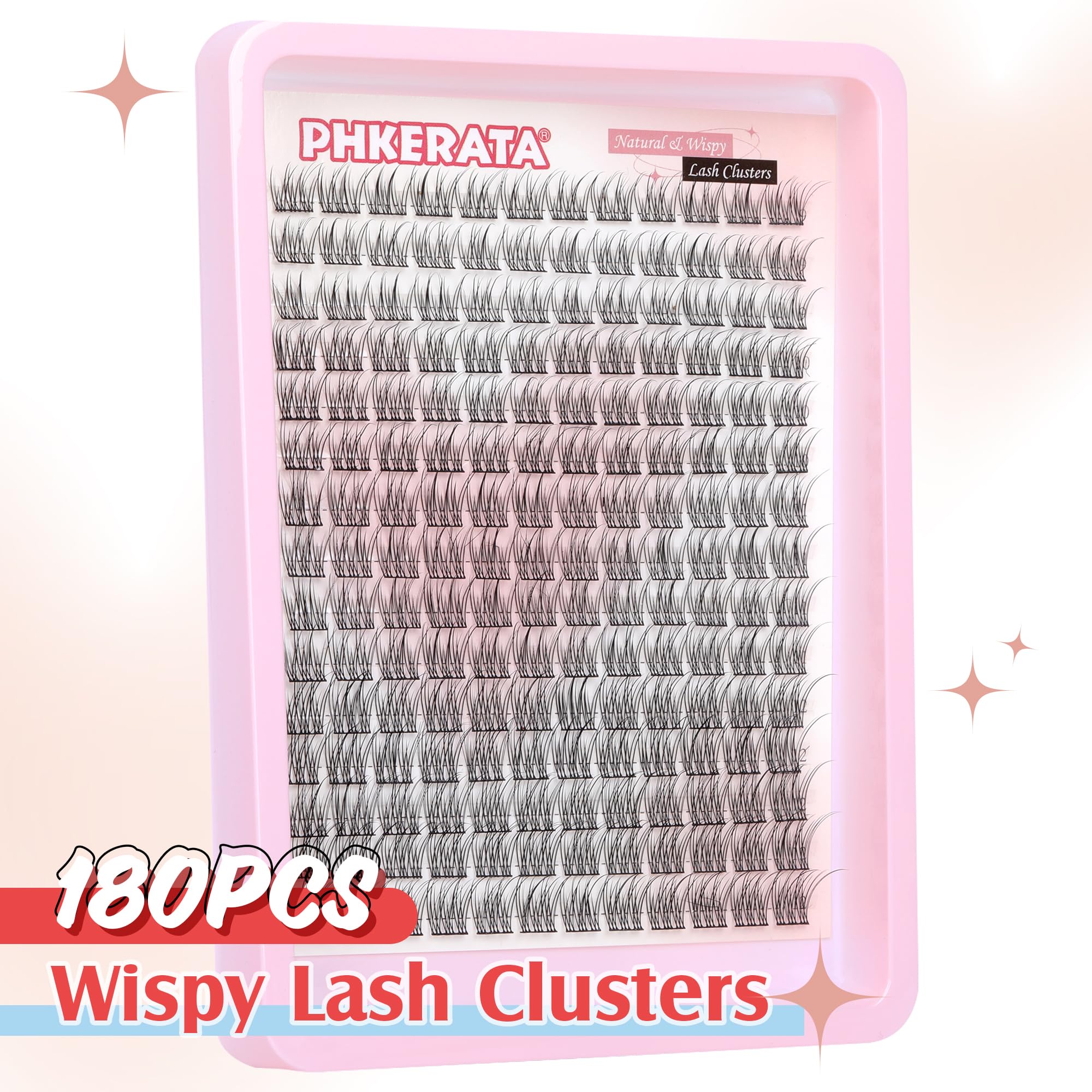 PHKERATA Wispy Cluster Lashes Natural Individual Eyelashes 180Pcs 9-12MM Lashes Individual Cluster Short Wispy C Curl Eyelash Clusters 9-12MM Super Thin Band Eyelashes