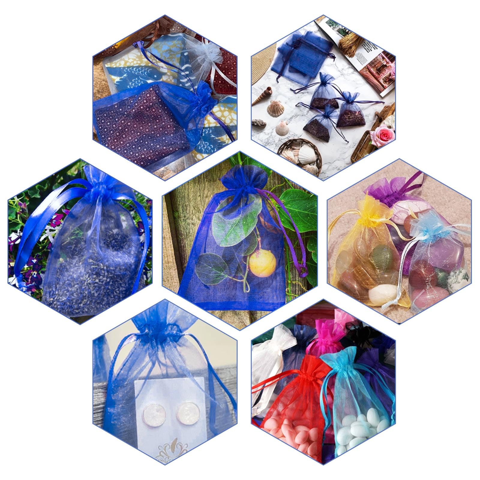 G2PLUS Blue Organza Gift Pouches, 7x9 CM Small Organza Favour Bags, 100 PCS Wedding Jewelry Bags, Clear Mesh Pouches Perfect for Wedding, Christmas, Birthday, Anniversary