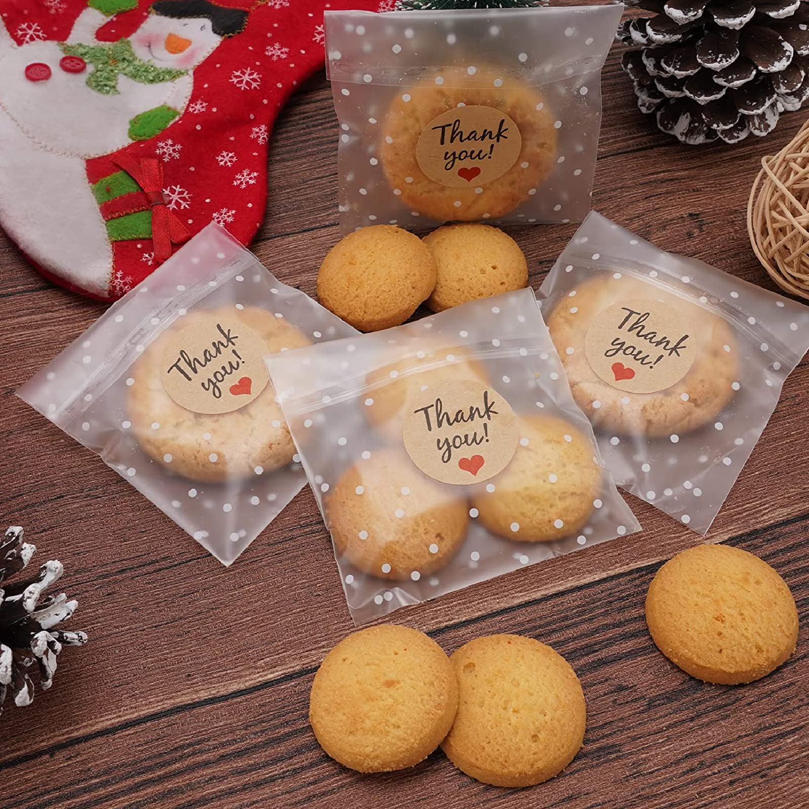 100 Pcs Clear Self-adhesive Bags, Self Sealing Cellophane Display Bags, Dot Opp Bags Polka Dot Cookie Bags for Cookies