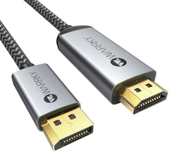 WARRKY 4K DisplayPort to HDMI Cable, 1.8m/6ft [Gold-Plated Connectors, Aluminium Shell] Nylon Braided DP Computer to HDMI Lead for Multi-Screen, Compatible for Lenovo, HP, DELL, AMD, NVIDIA & More