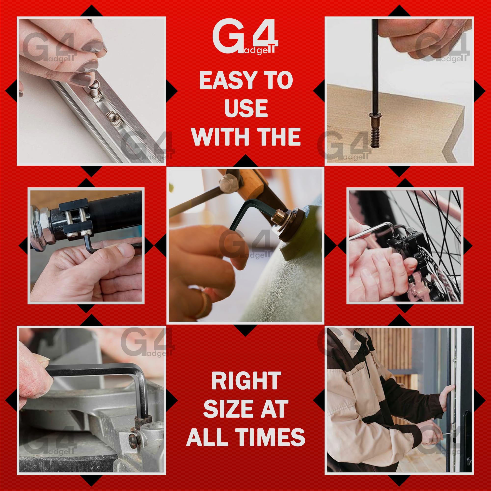 G4GADGET 14 Piece New Imperial Wrench Set Allen Alan Hex Hexagon Key with Key ring