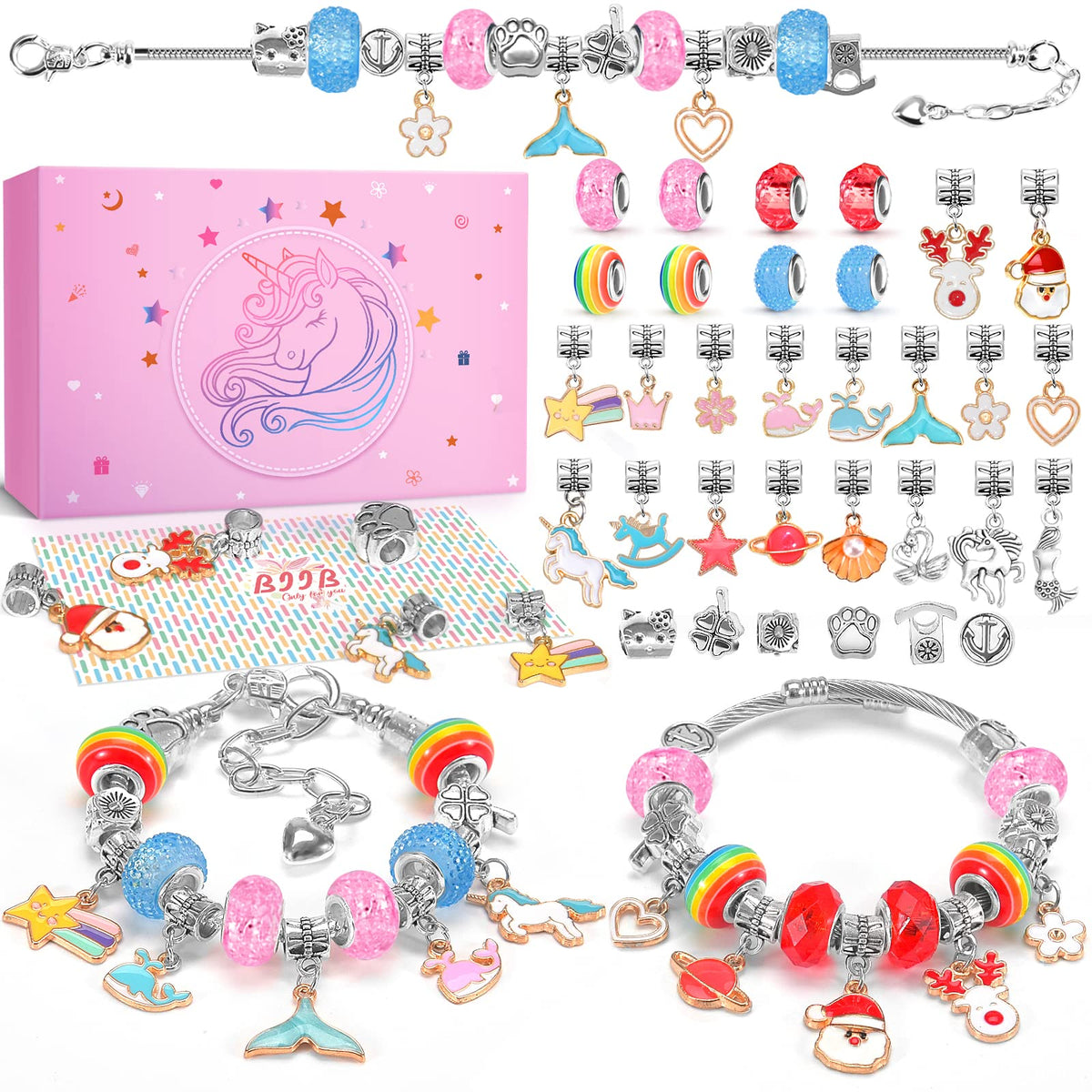 BIIB Gifts for Teenage Girls Gifts, Charm Bracelet Making Kit Arts and Crafts for Kids Stocking Fillers for Teenage Girls Christmas Gifts, Unicorn Gifts for Girls Jewellery Making Kit