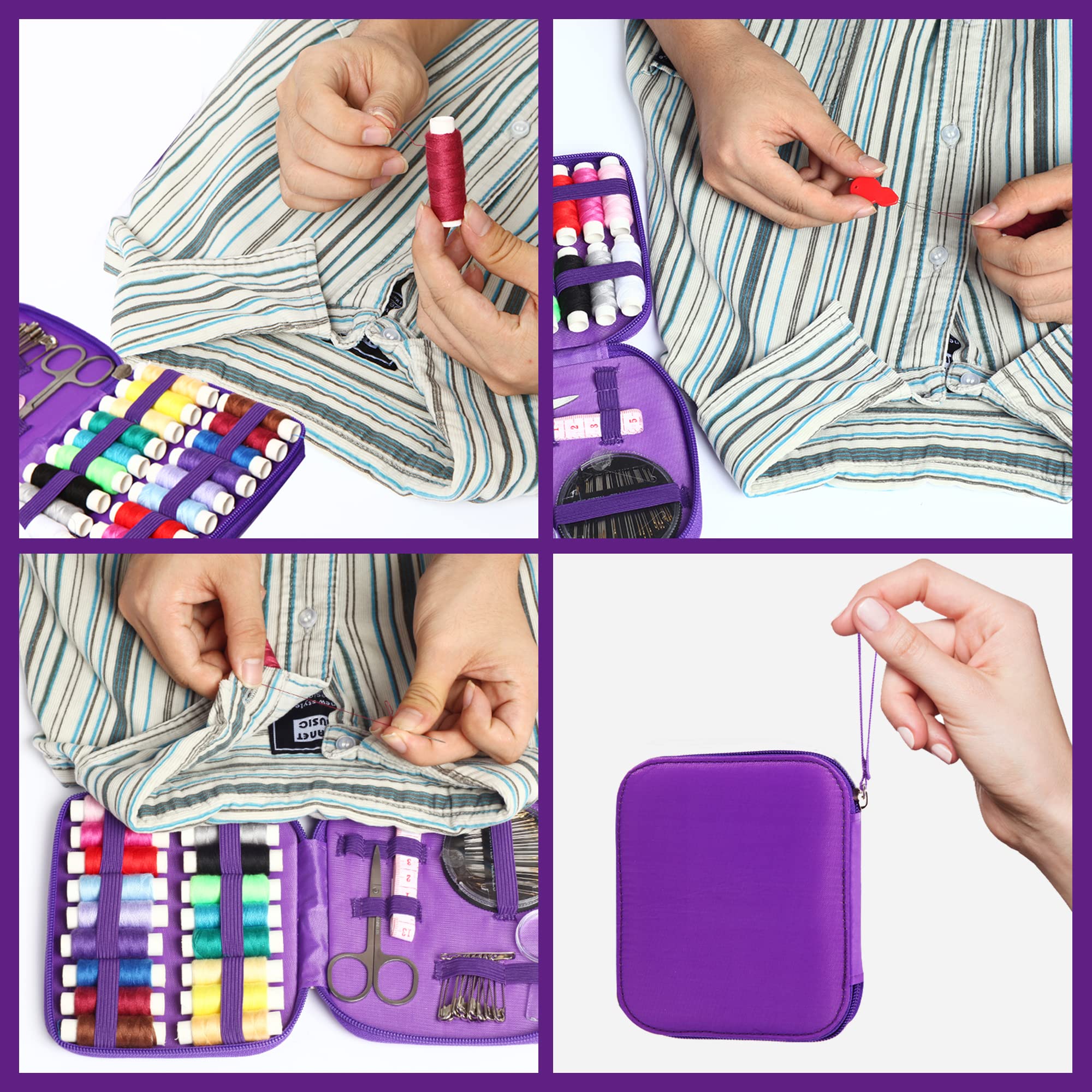 Sewing Kit, AUERVO Mini Sewing Kits 86PCS Thread and Needles Set for Adults, DIY,Home, Travel & Emergency with Compact Small Purple Zipper Case