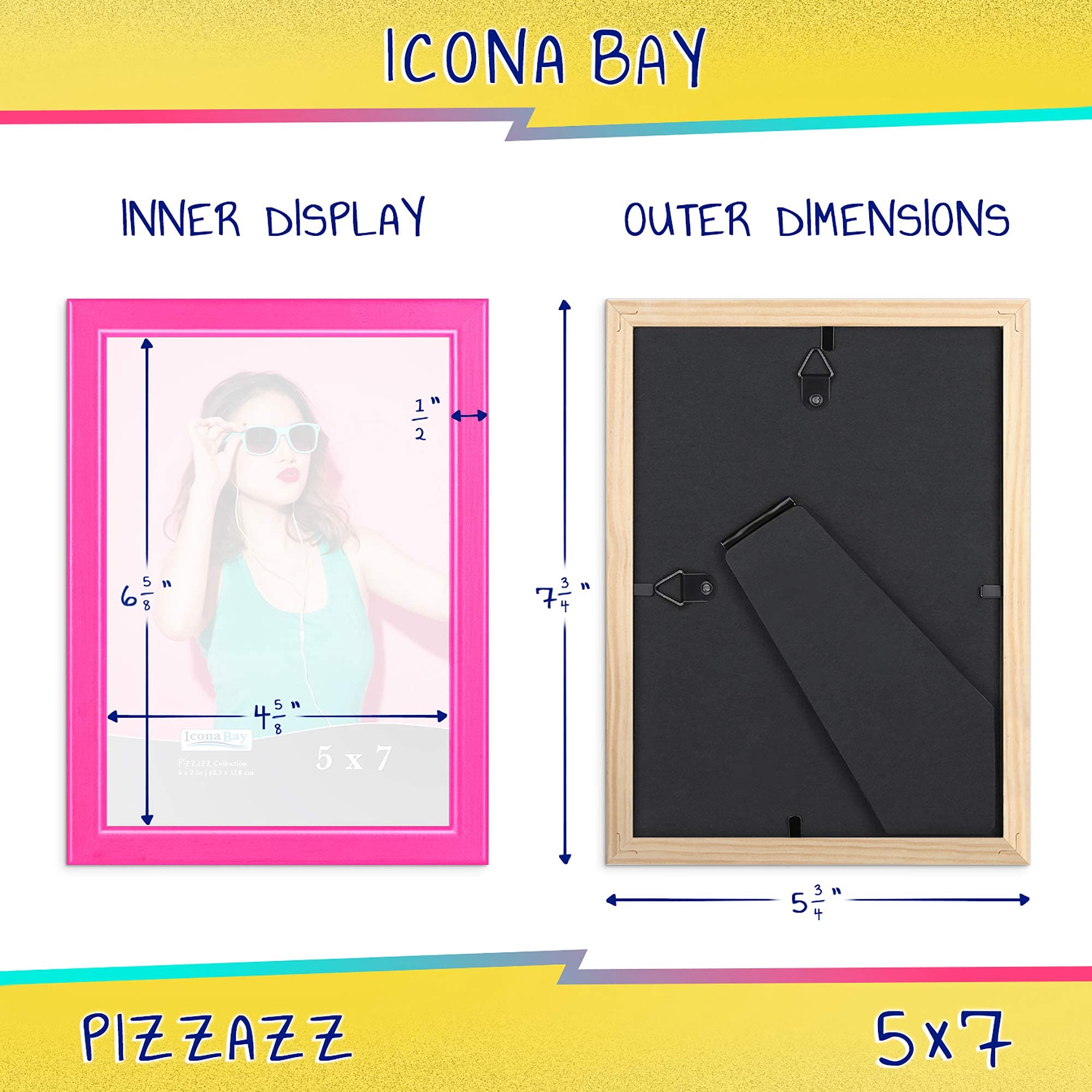 Icona Bay 7x5 Pink Picture Frame, Coloured Solid Wood Scandinavian Style Frame for Photo, Pizzazz Collection