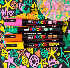 Posca Pens PC-5M Felt Tip Acrylic Paint Colouring Set. Opaque Coloured Permanent Markers for Adults and Children. Ideal on Fabric, Graffiti, Watercolour, Outline, Drawing, Window and Glass Art. 4 Pack