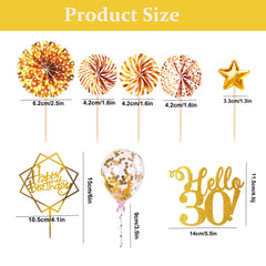 Personalised Happy 30th Birthday Cake Toppers Rose Gold for Women,Men,Happy Birthday Sign for Cake,with Star Heart Paper Fan Confetti Balloon,for 30th Birthday Party Cake Decorations