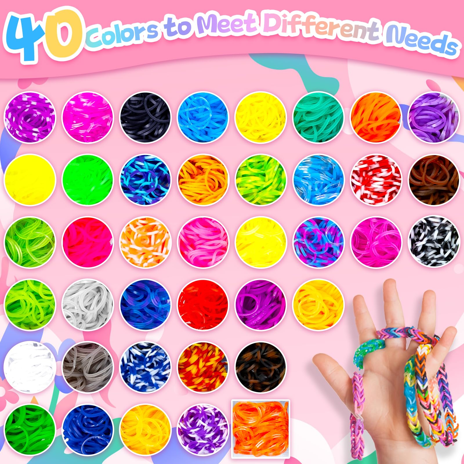 3500and Loom Bands, 40 Colors Loom Bands Kit with Clips Charms Beads and Accessories, Loombands for DIY Friendship Bracelet Making Kits, Craft Kits, Birthday Gift for Kids Boys Girls Age 3 4 5 6 7