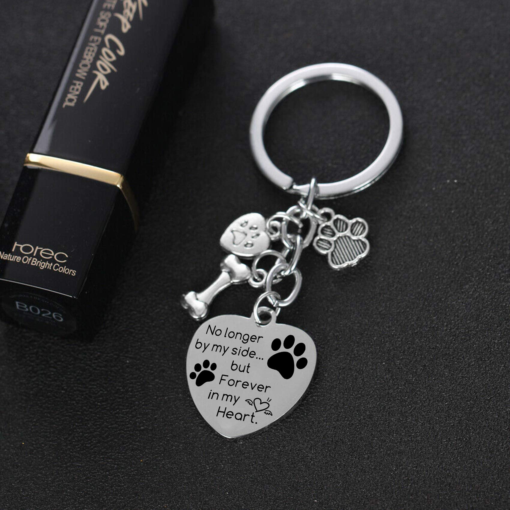 Paw Prints Key Ring Dog Memorial Gifts No Longer by My Side Forever in My Heart Keychain Loss of Dog Gifts Pet Memorial Keyring (No Longer By My Side Styles11)