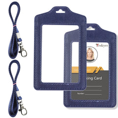 Teskyer 2 Pack Double Sided Clear Badge Holder, ID Card Holders, with Nylon Lanyard, for Work, Business, Oyster Card, Bus, Pass, Blue