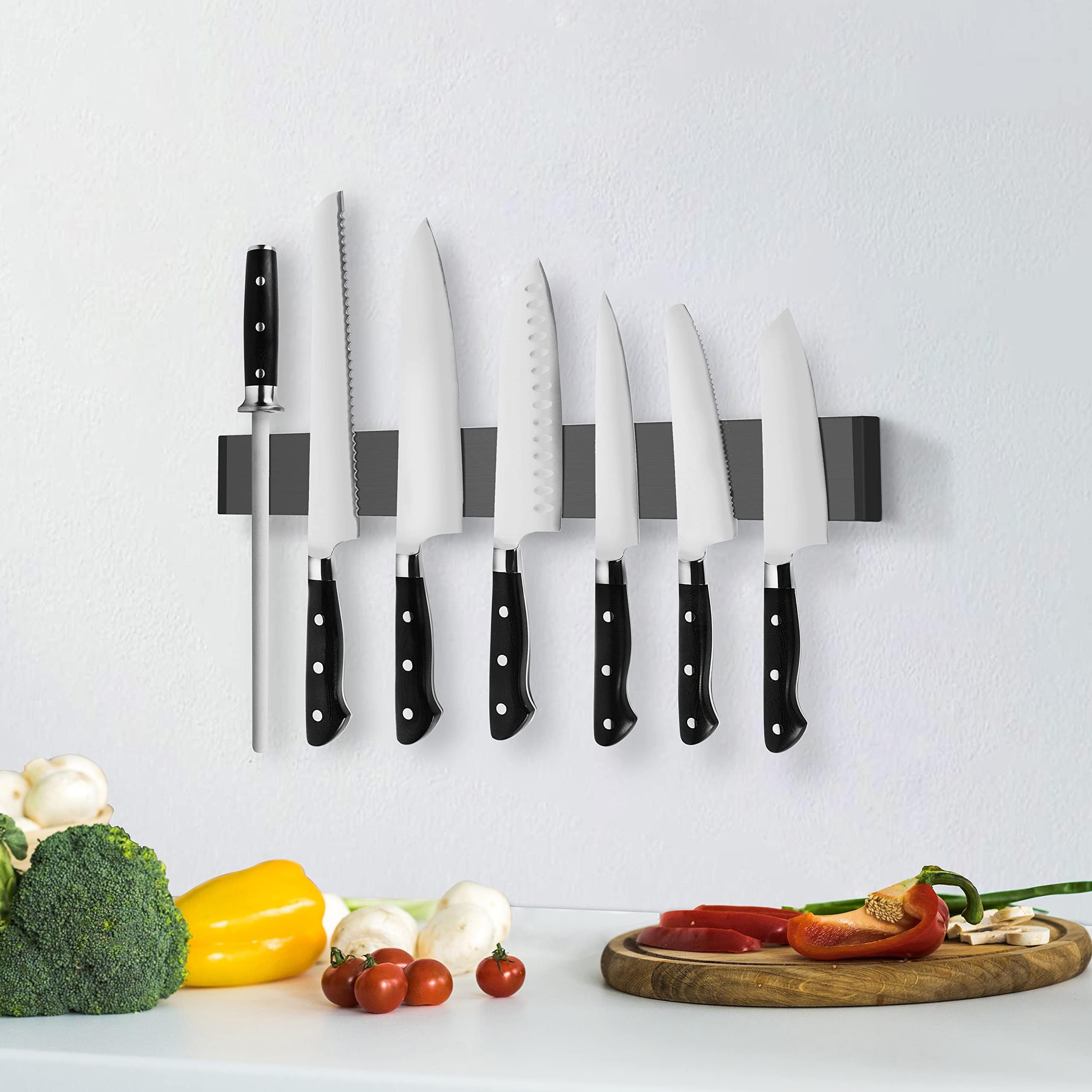 Tysonir 10 Inch Stainless Steel Magnetic Knife Storage Strip,Knife Bar Block Magnet, Strong and Secure Magnetic Knife Rack for Metal Kitchen Utensils, Wall or Fridge Holder Tool Holder,Black