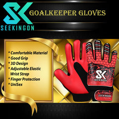 Seekingon Goalkeeper Gloves Kids, Children, Football Training Gloves with Premium Grip, Weather-resistant, Breathable, Latex Goalie Gloves Sizes 4/5/6/7 (Red, 7 S-M Adult)