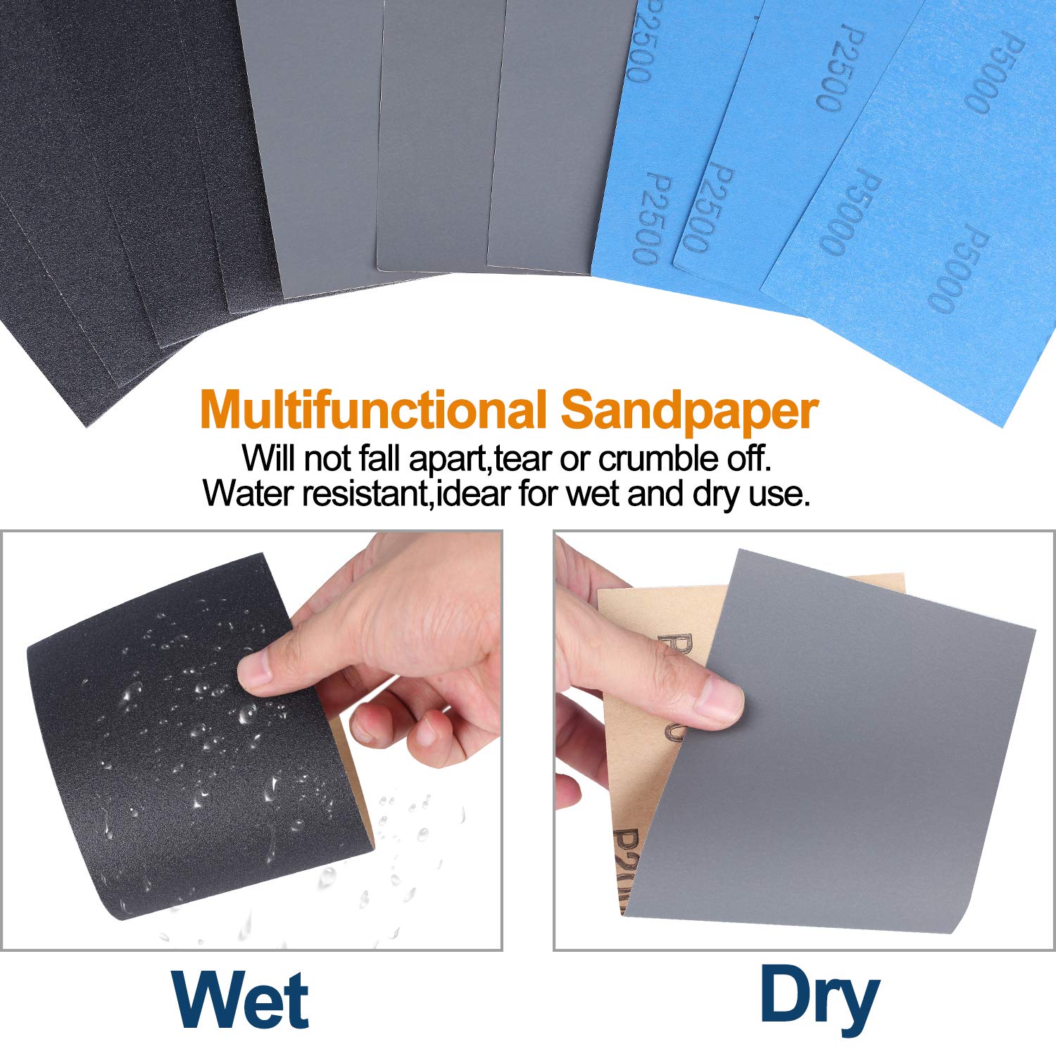 Wet and Dry Sanding Paper,Hoiny 30-Sheet 120 to 5000 Sandpaper,9 * 3.6 inchesAbrasive Paper Sheets Black High Grit Sanding Paper for Wood Furniture Finishing, Metal Sanding and Automotive Polishing.