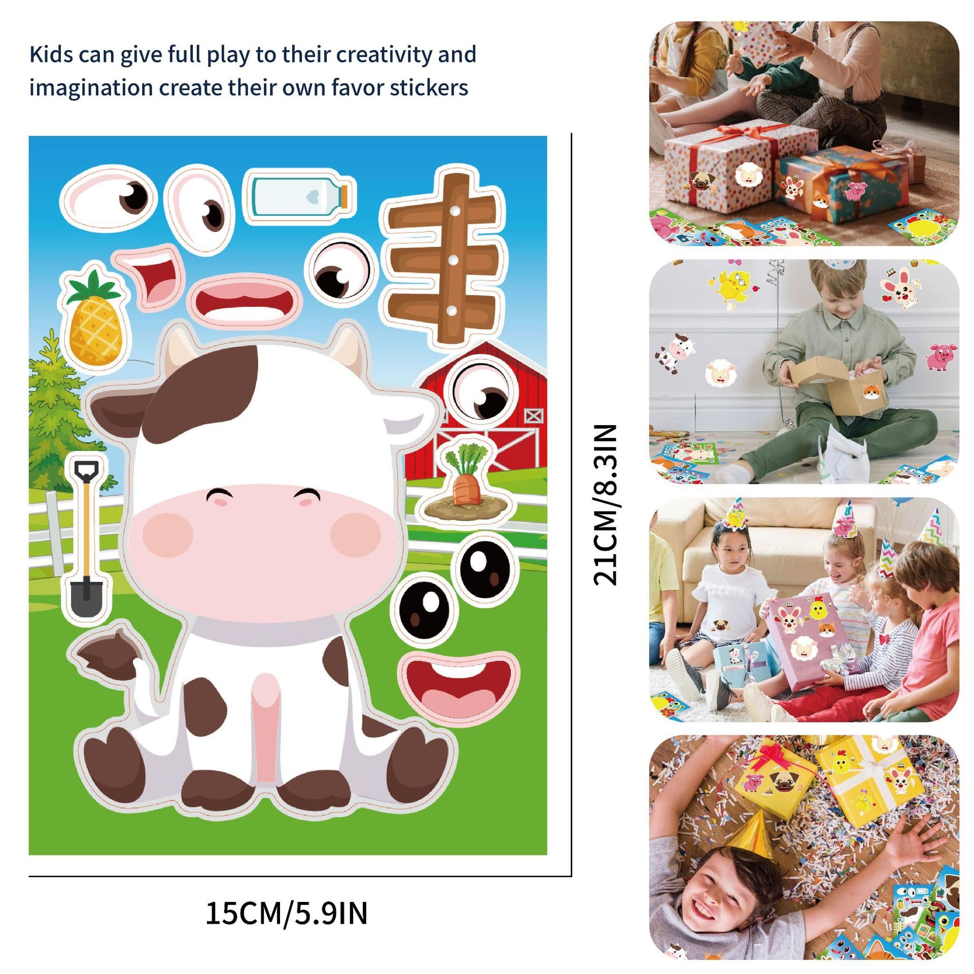 24 PCS Farm Animal Make a Face DIY Stickers for Kids, Farm Animal Party Bag Fillers Gift Set for Girls Boys, Animal Sticker Sheets Birthday Party Decorations Party Supplies, Party Favours Kit