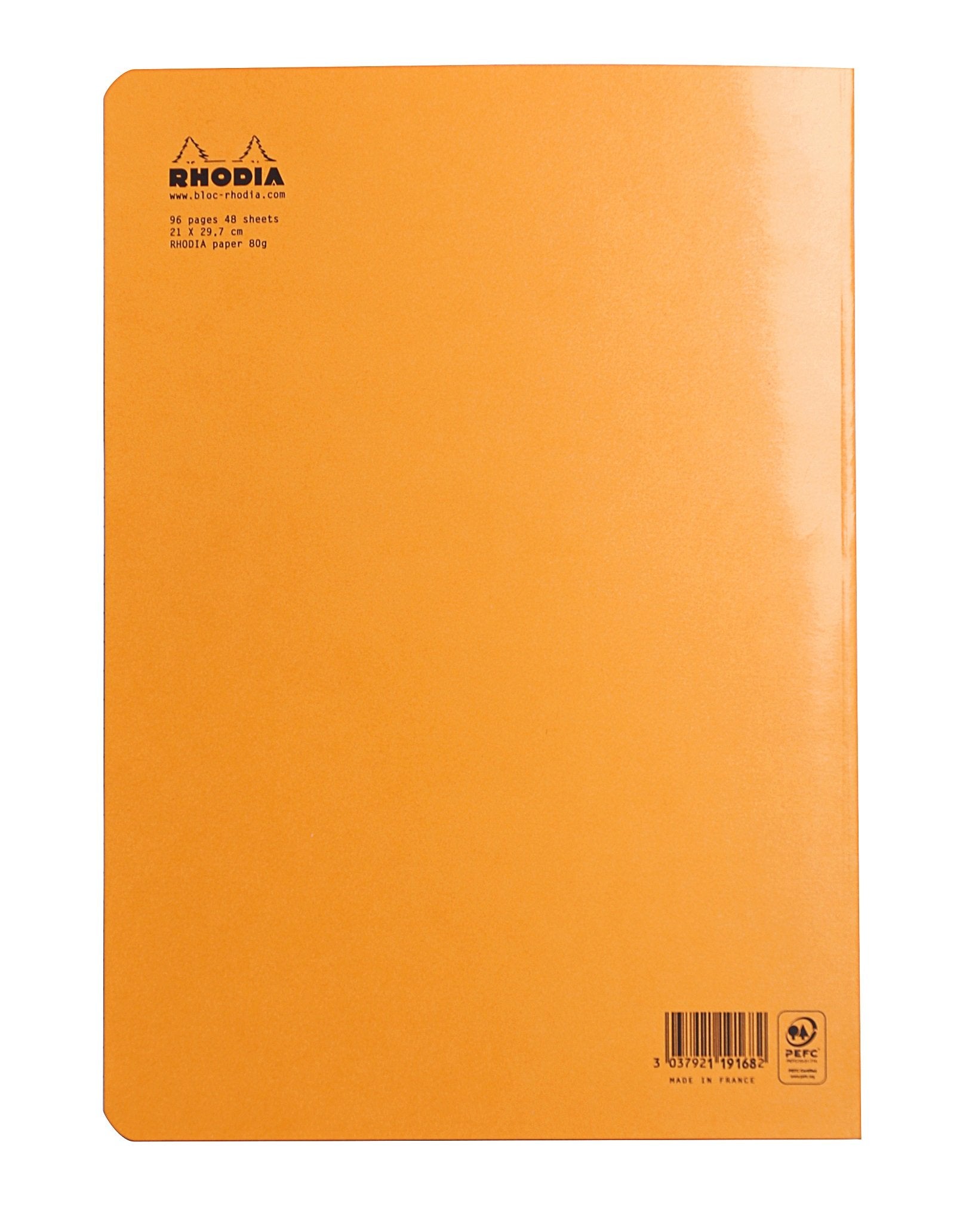 RHODIA 119168C - Orange Piqué Notebook - A4 - Lined - 96 pages - White Clairefontaine paper 80 g/m - Soft, resistant and waterproof coated card cover - Classic