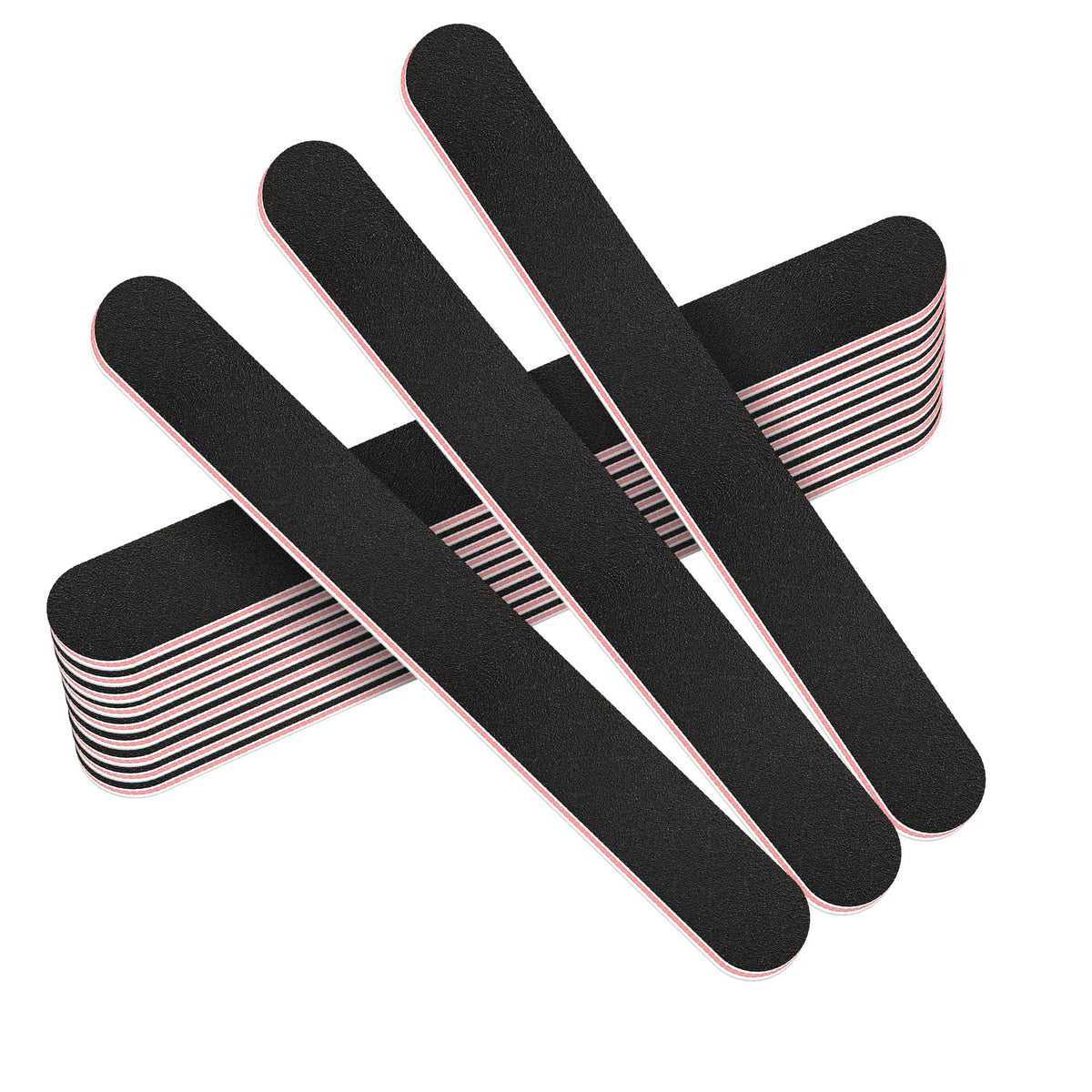 Stadux 12 PCs Professional Nail Files Double Sided Emery Boards 100/180 Grit, Fingernail Files for Natural/False Nails, Nail Styling Set for Home and Salon Use - Black