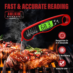 AWLKIM Digital Meat Thermometer Probe - Fast Instant Read Food Thermometer for Cooking, Candy Making, Outside Grill, Waterproof Kitchen Thermometer with Backlight & Hold Function