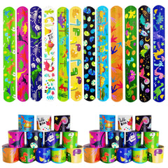 Mienocol 24 PCS Dinosaur Slap Bracelets Wristband Slap Bands for Kids,Dinosaurs Party Snap Band Bracelets Kids Party Supplies Favors Kids Birthday Gift Classroom Prizes Xmas Gifts