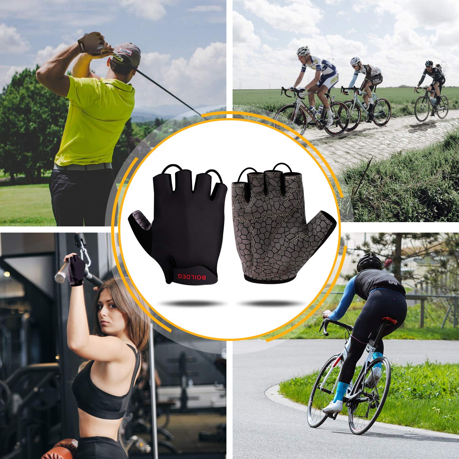 BOILDEG Cycling Gloves Bike Gloves Mountain Road Bike Gloves Anti-slip Shock-absorbing Pad Breathable Half Finger Bicycle Biking Gloves for Men & Women