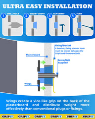 Gripit Mixed Plasterboard Fixings Kit - Pack of 16 - Heavy Duty Plasterboard Fixings for Drywall & Stud Walls, Holds Up to 113kg - for Mounting TVs, Curtains & Shelfs - Easy Install & UK Designed