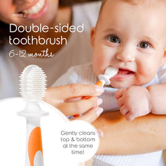 Cherish Baby Care Baby Toothbrush 0-2 Years - Safety-Tested & BPA-Free 3-Pack (Finger Toothbrush Baby, Silicone Toothbrush Baby, and Toddler Toothbrush) - Baby's First Toothbrush Kit (Orange)