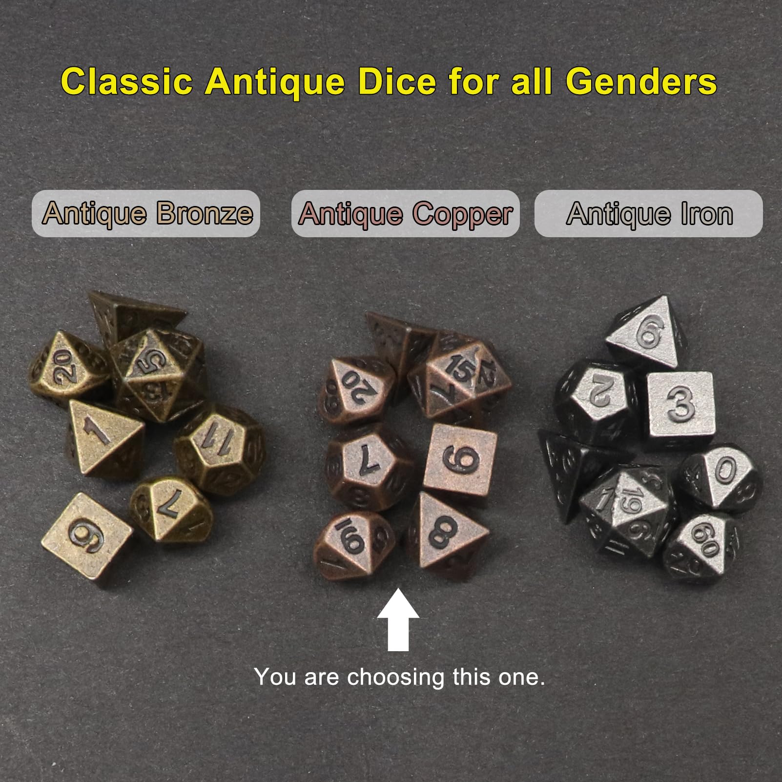 Haxtec Mini Dice Set Tiny Small Metal DND Dice Set with Dice Case Portable Antique Copper Metal Dice Set for Keychain