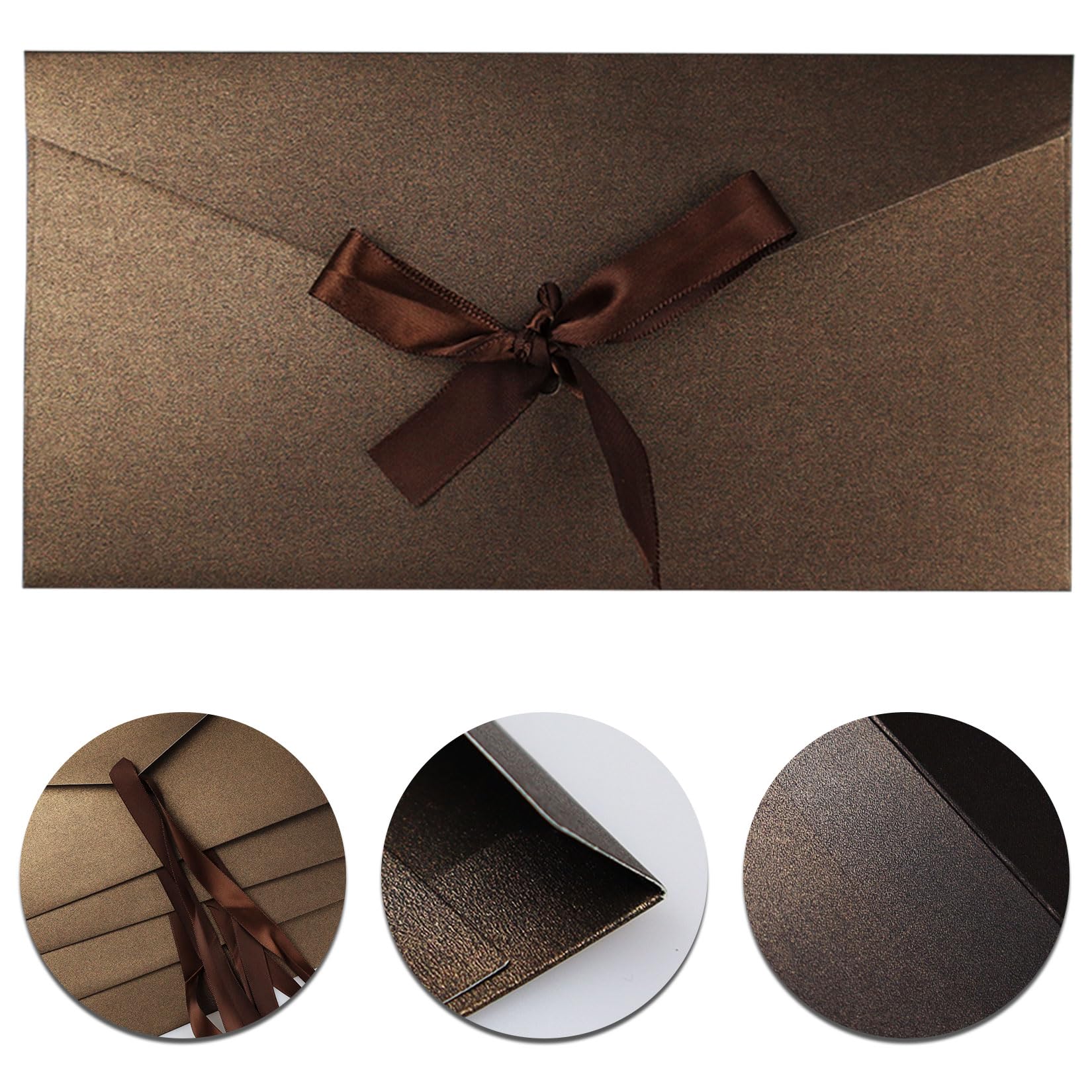 4 Pack Kraft Paper Envelopes with Ribbons, 22 * 10.9 Invitation Envelopes for Festival and Party - Dark Brown