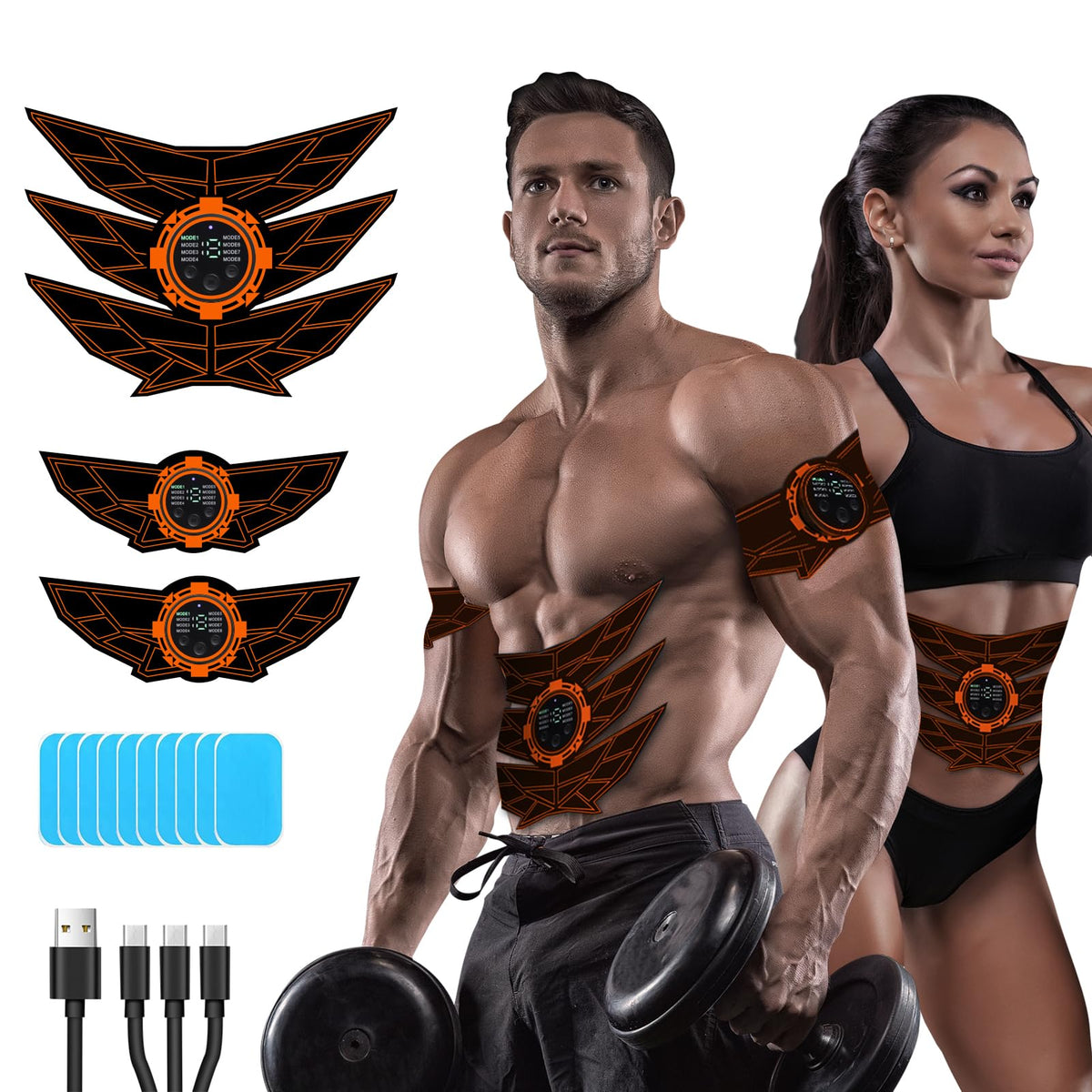 SEVEKO EMS Muscle Stimulator ABS Trainer, ABS Stimulator Men Women, Safty Effective Quick EMS Muscle Trainer, Full-body Workout ABS Trainer, 8 Mode & 15 Intensity, 10pcs Replacement Hydrogel (Green)