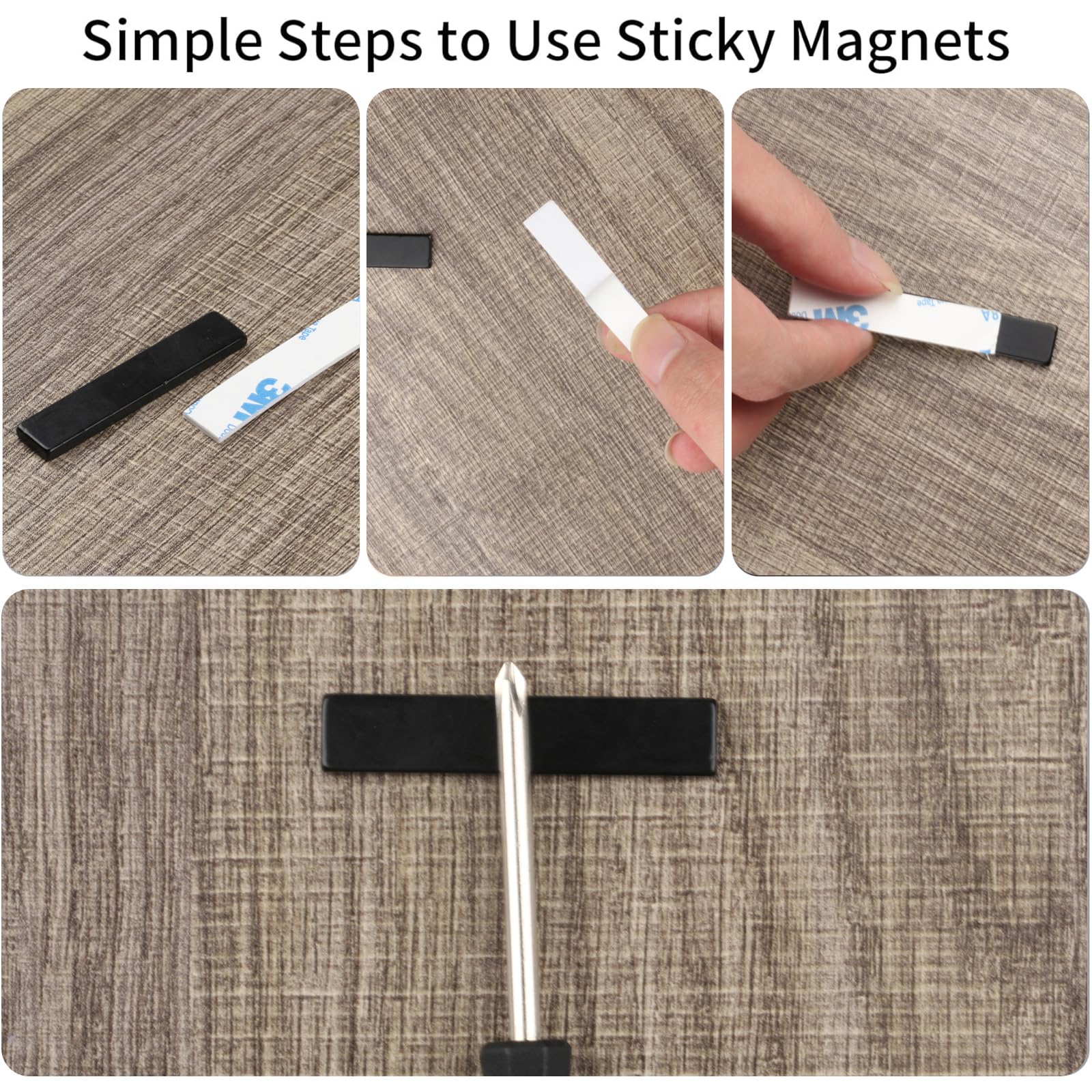 Strong Magnets, 4 Pcs Bar Magnets Strong, Neodymium Bar Magnets, Strong Powerful Rectangular Rare Earth Magnets Strips with Double-Sided Adhesive for Crafts, Fridge, Science - 50x10x3mm black