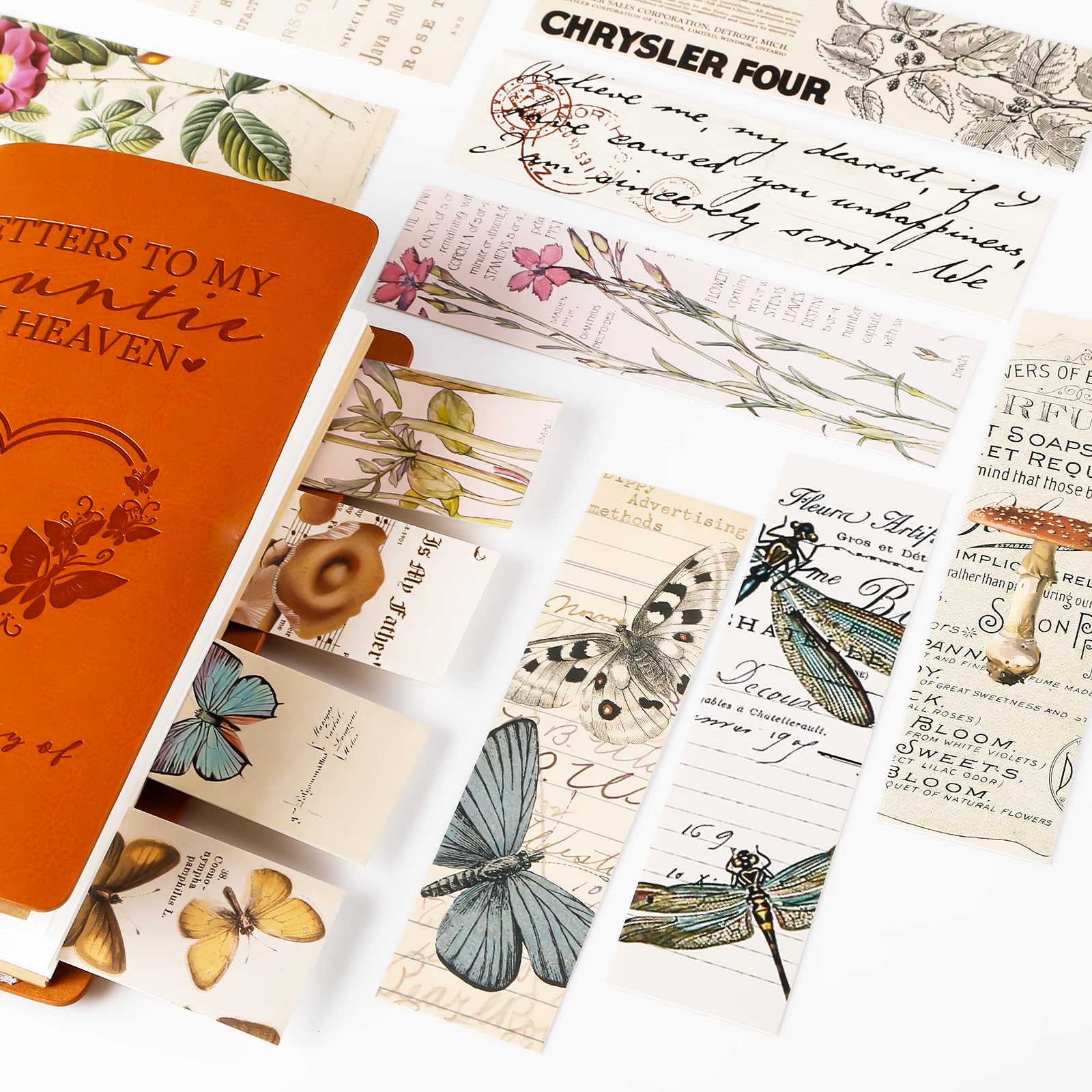 30Pcs Vintage Paper Bookmarks, Butterfly Flower Themed Book Marks for Book Lovers Vintage Aesthetic Bookmark for Men Women Unique Bulk Bookmarks for Students, Classroom Gifts, Reading Present