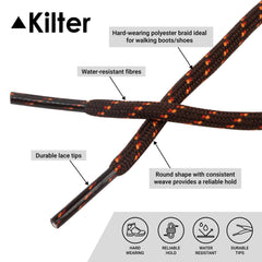 Kilter Strong Round Rope Style Shoelaces For Hiking Shoes and Boots - Brown/Dark Orange/Orange - 120cm - 47 inch (1 Pair)