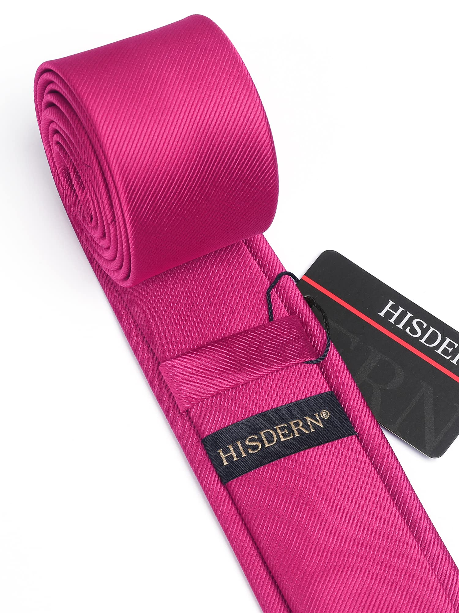 HISDERN Hot Pink Tie Silk Skinny Tie Slim ties For Men Solid NeckTie Classic Formal Tie For Business Wedding(6cm)