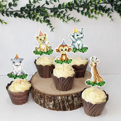 Blumomon 24Pcs Jungle Safari Animal Cupcake Toppers Happy Birthday Cake Decor for kids Wild Jungle Animal Theme Birthday Party Supplies Celebrating Party Events Baby Shower