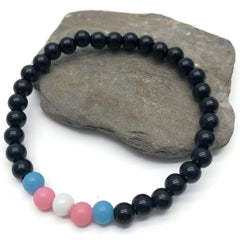 Trans Pride Flag Bead Bracelet - 6mm Pink White Blue and Black Acrylic Beads - Transgender Awareness - Small/Medium 7 inches