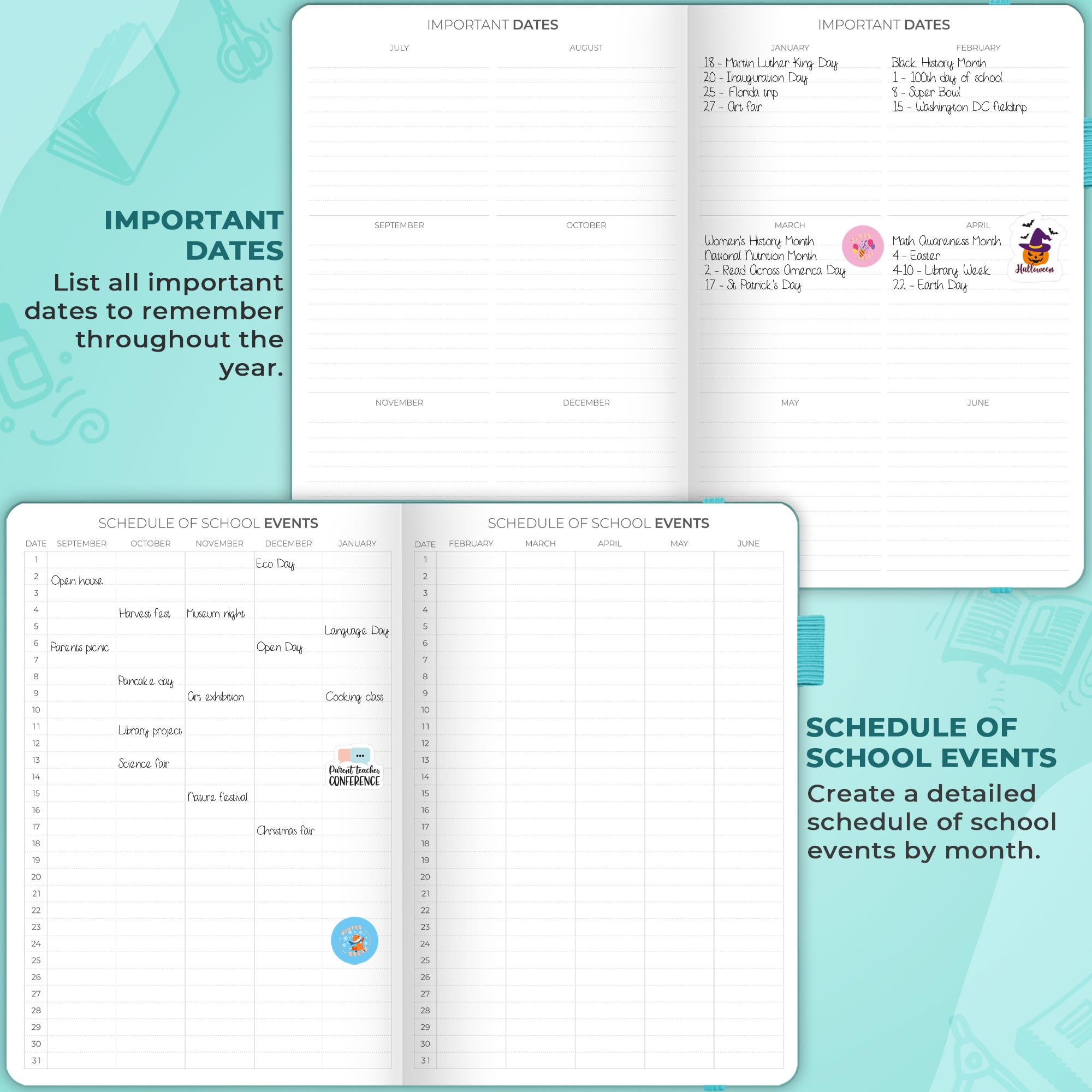 Clever Fox Teacher Planner – School Year Planner with Calendars & Lesson Plans – Teacher Plan Book for Classroom & Homeschool Organization - Undated, 18x25cm, Hardcover (Turquoise)