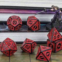 QMAY DND Dice Polyhedral Dice Set - 7 Pieces for Dungeon and Dragons MTG RPG D&D D20, D12, D10, D%, D8, D6, D4 (Red Engraving)