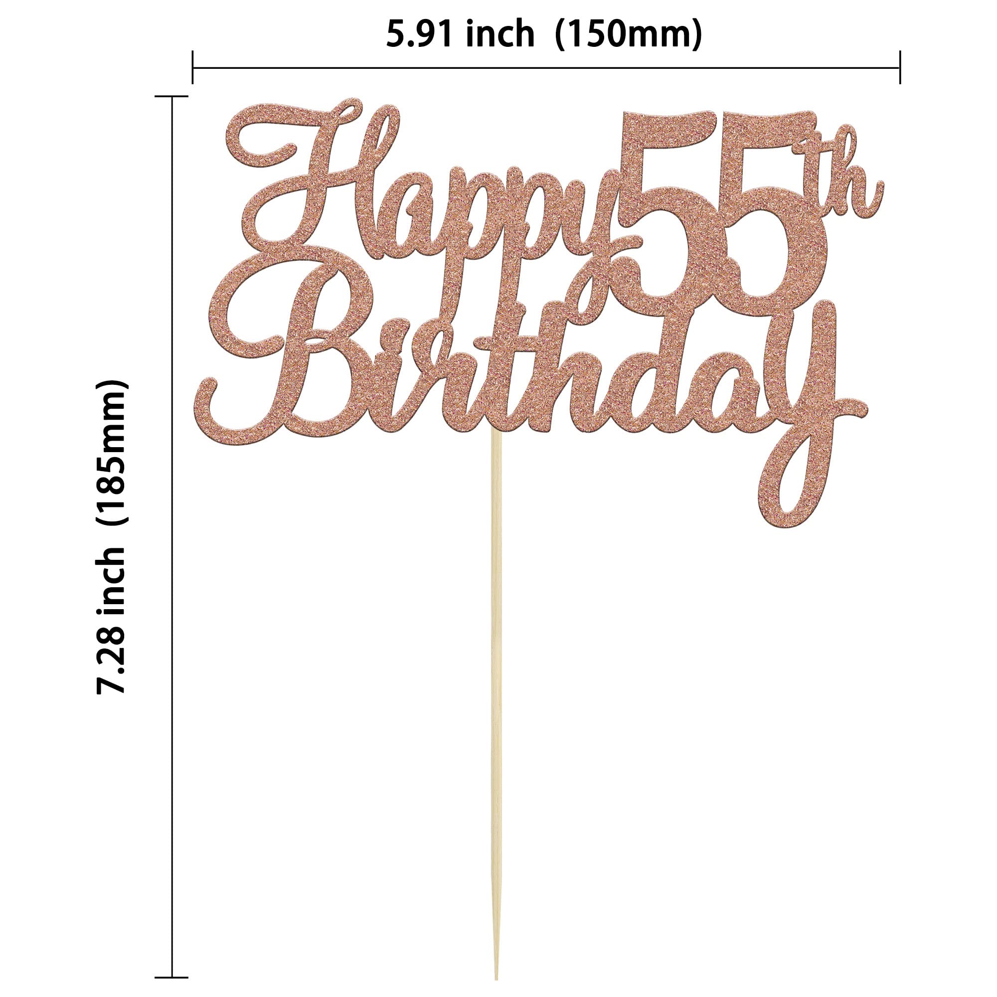 Gyufise 3Pcs Happy 55th Birthday Cake Topper Glitter 55th Birthday Cake Pick Cheers to 55 Years Old Fifty-Five Fabulous Cake Decorations for 55th Birthday Theme Party Supplies Rose Gold