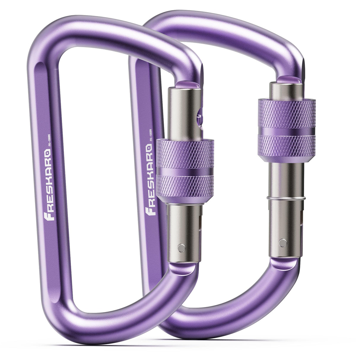 FresKaro 3inch Locking Carabiner Clips Heavy Duty, Strong 12kN Screw-gate Aluminum Carabina, Karabiner Hooks, Rust free, Lightweight, for Dog Lead, Hammocks, Swing, Camping, Key, D-Shaped, Purple 2pcs