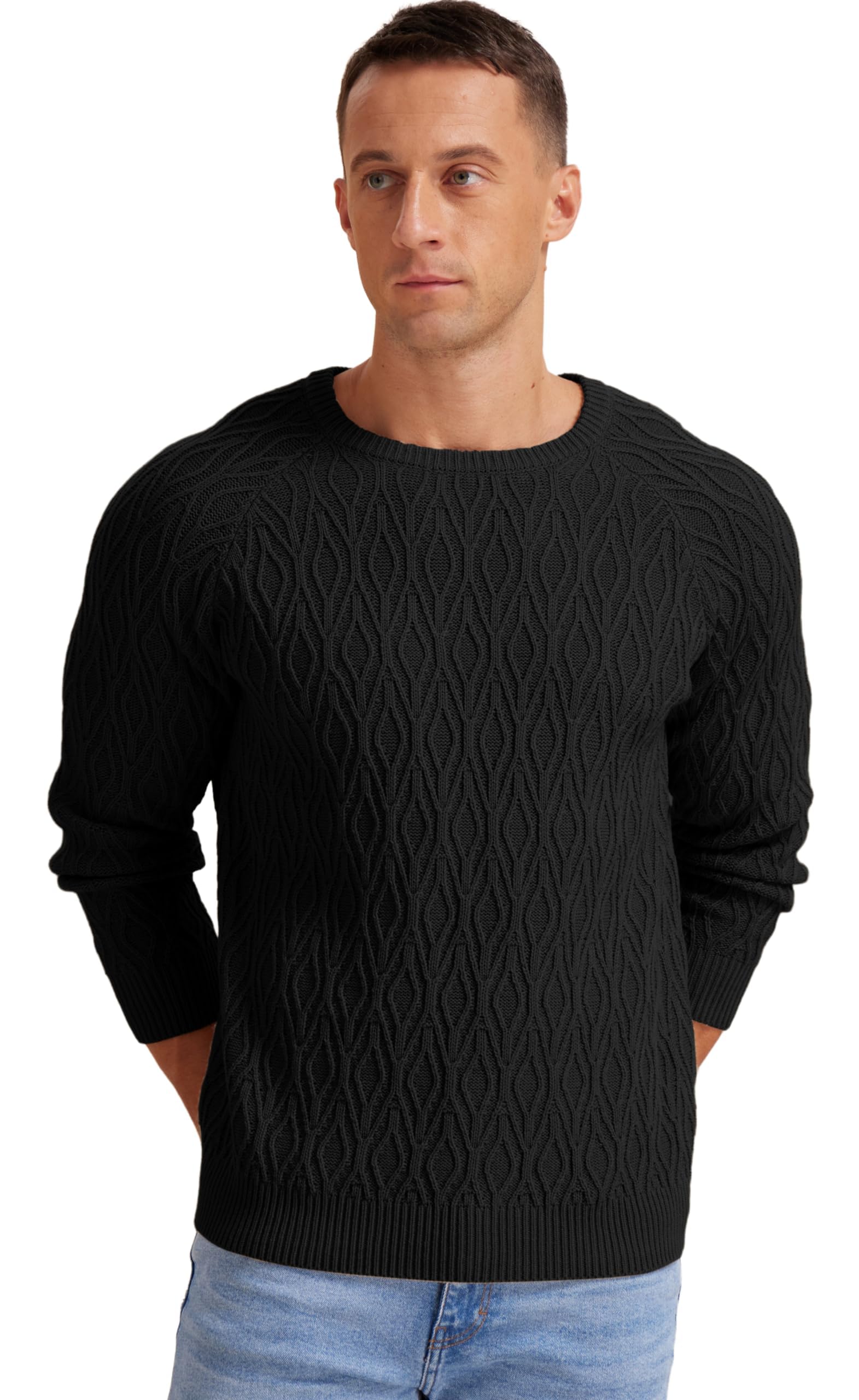 Sailwind Mens Jumpers Crew Neck Tops Knitted Sweaters Classic Pullover Solid Colour Basic Tops Autumn Winter Warm Knitwear (Black, M)