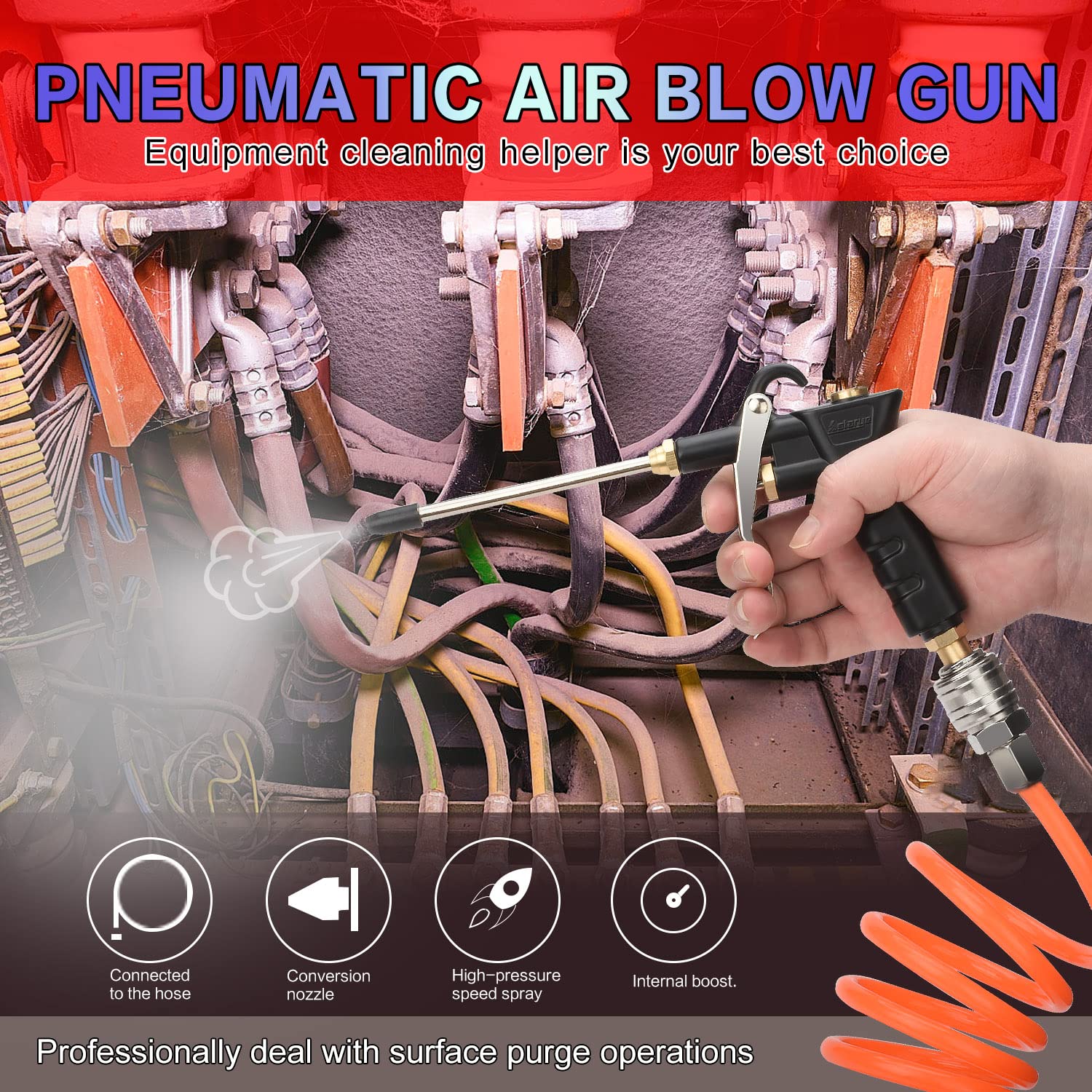 Air Blow Gun Air Compressor Duster with Extension Nozzle with 1/4 inches BSP British & German High Pressure Pistol-Grip Connector Pneumatic Air Duster Cleaning Tool