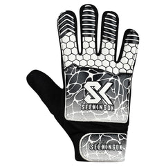 Seekingon Goalkeeper Gloves Kids, Children, Football Training Gloves with Premium Grip, Weather-resistant, Breathable, Latex Goalie Gloves Sizes 4/5/6/7 (Black/White, 5 for 9-12 years)